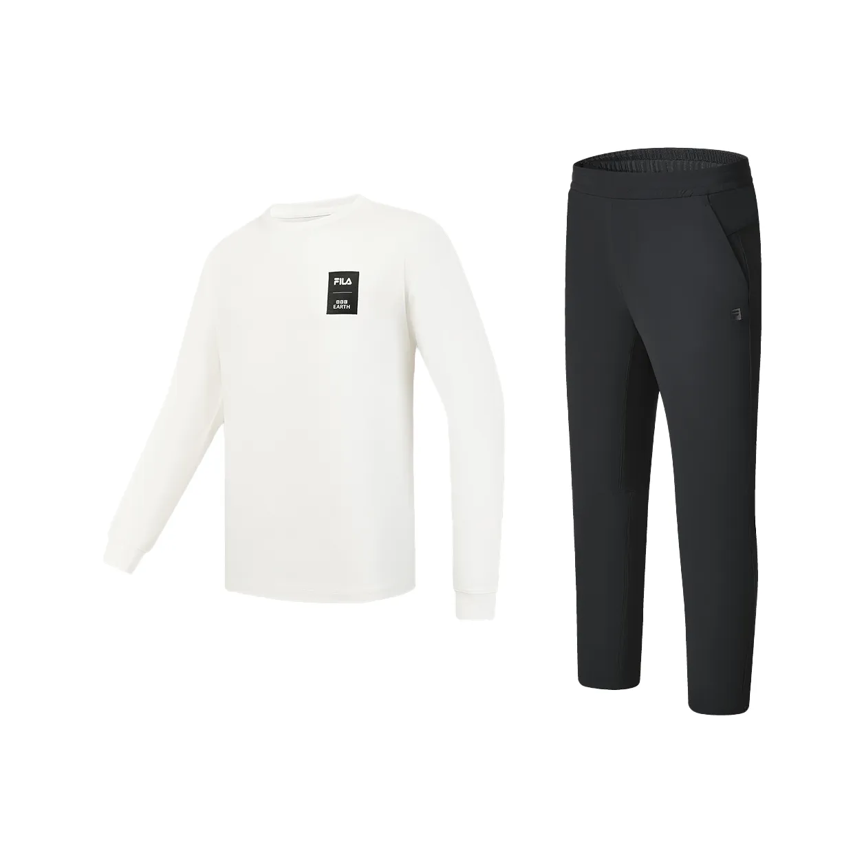 FILA Casual Sportswear Men's Clothing Set Snow Top+Black Pants