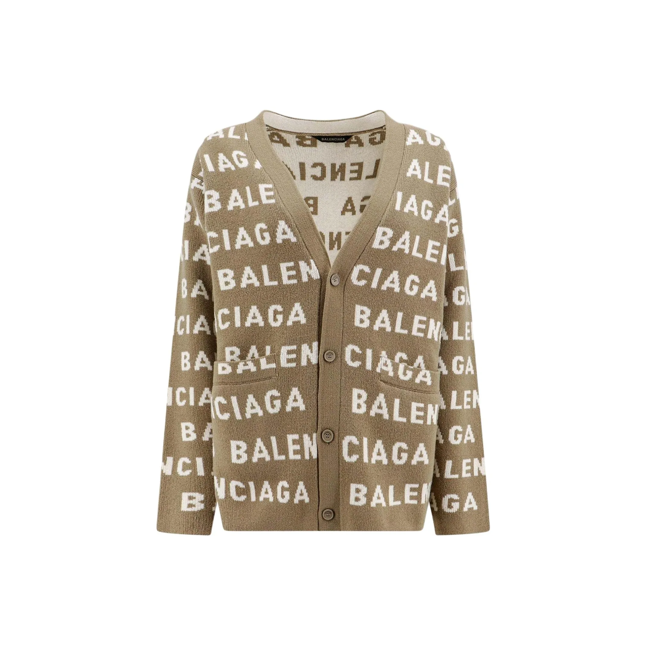 Balenciaga All-Over Logo Intarsia Buttoned Cardigan