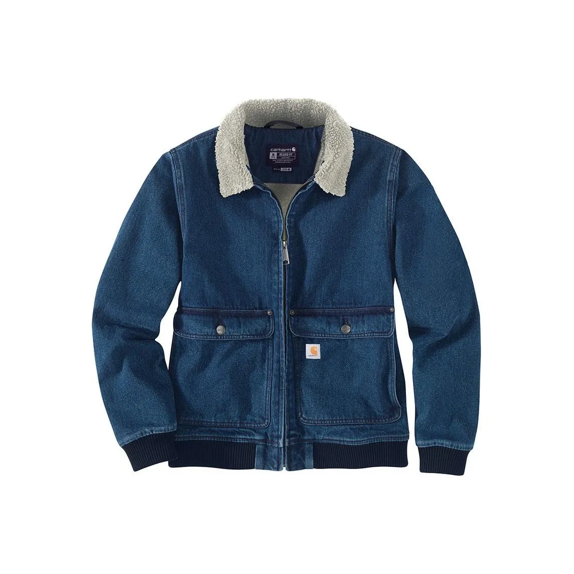 Carhartt 105446 Женские Relaxed Fit Деним С подкладкой из овчины Куртка Куртки Пальто Уровень 2 Противоколодный Женский Синий