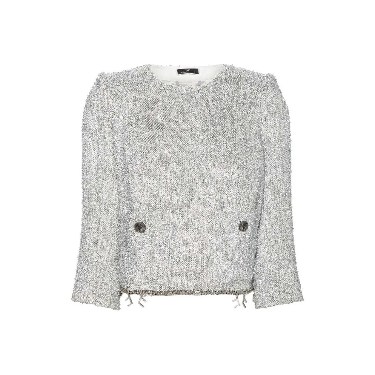 Elisabetta Franchi Collarless Tweed Cropped Jacket