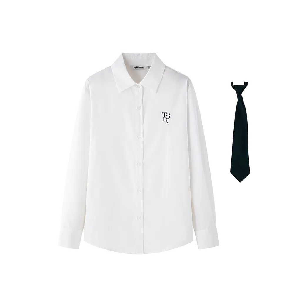 Tokyo Season Shirts Women's White Embroidery Shirt Includes Tie