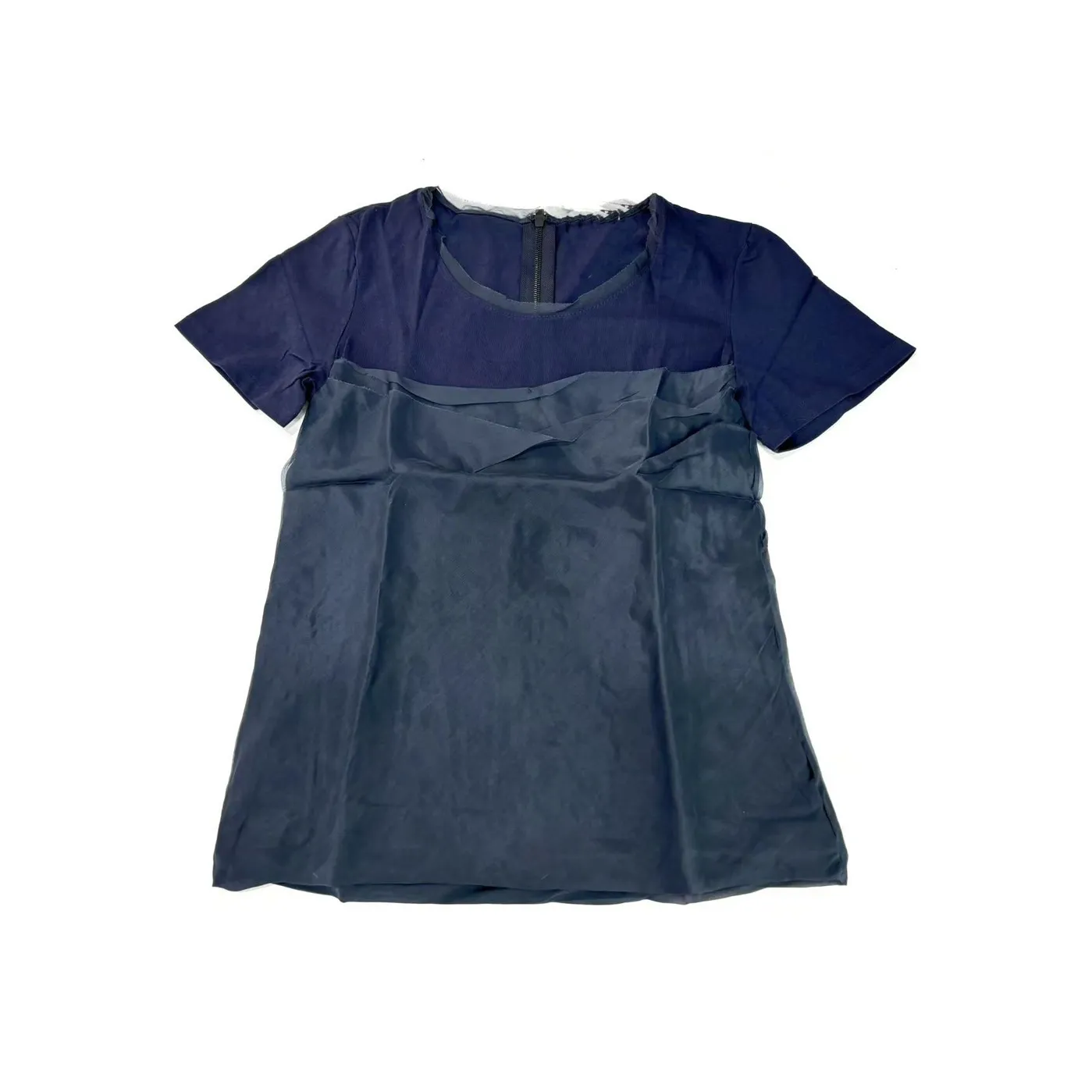 Chloe Круглый вырез Пэчворк Тутовый шелк Короткий рукав Т-рубашка Т-рубашка Женская Темно-синий