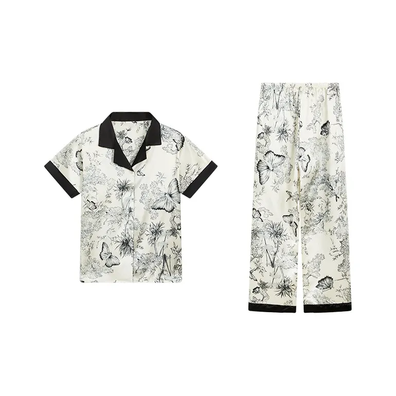 Sleep Pajama Set Women's Black White Butterfly
