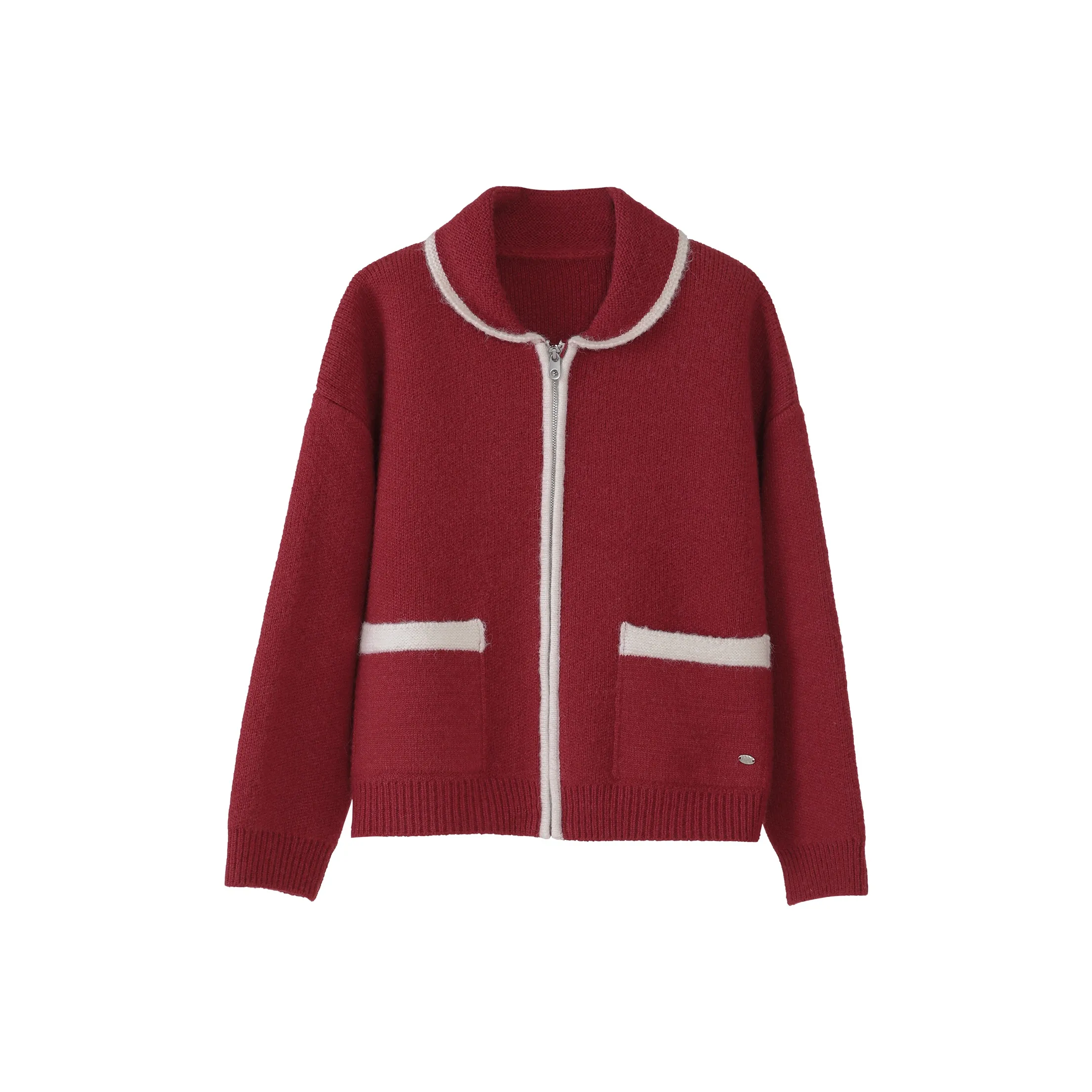 Fstudio Korean Petite Cardigan Lapel Long Sleeved Knitwear Women's Red