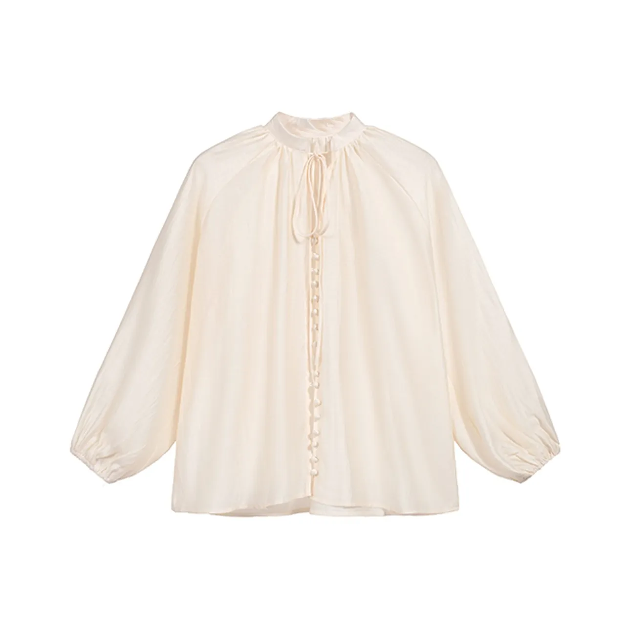PAIN OR PLEASURE Ethereal Ribbon Bud Sleeve V Neck Shirt Women's Apricot