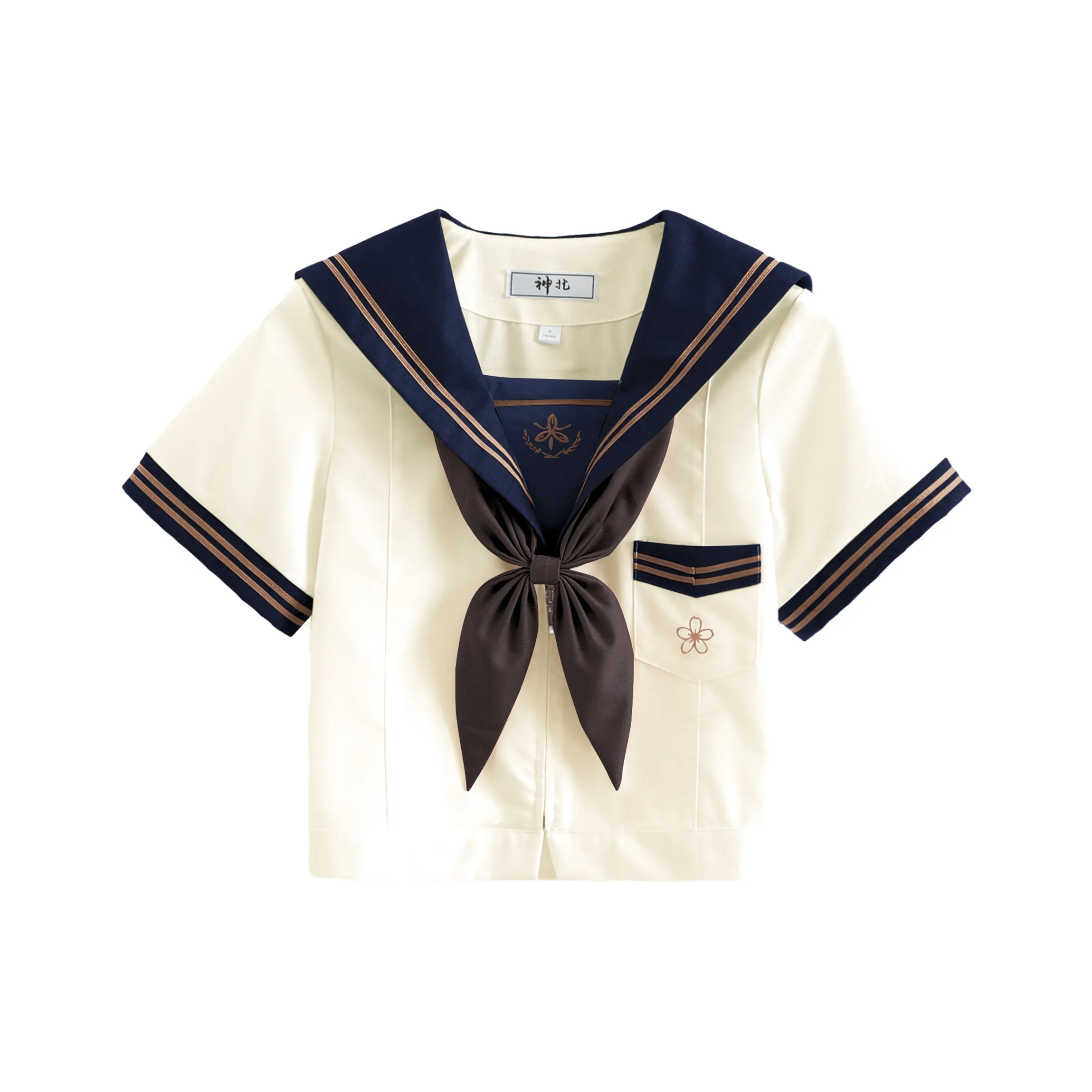 SHENBEI JK Северная сакура Экрю Короткий рукав Женские рубашки