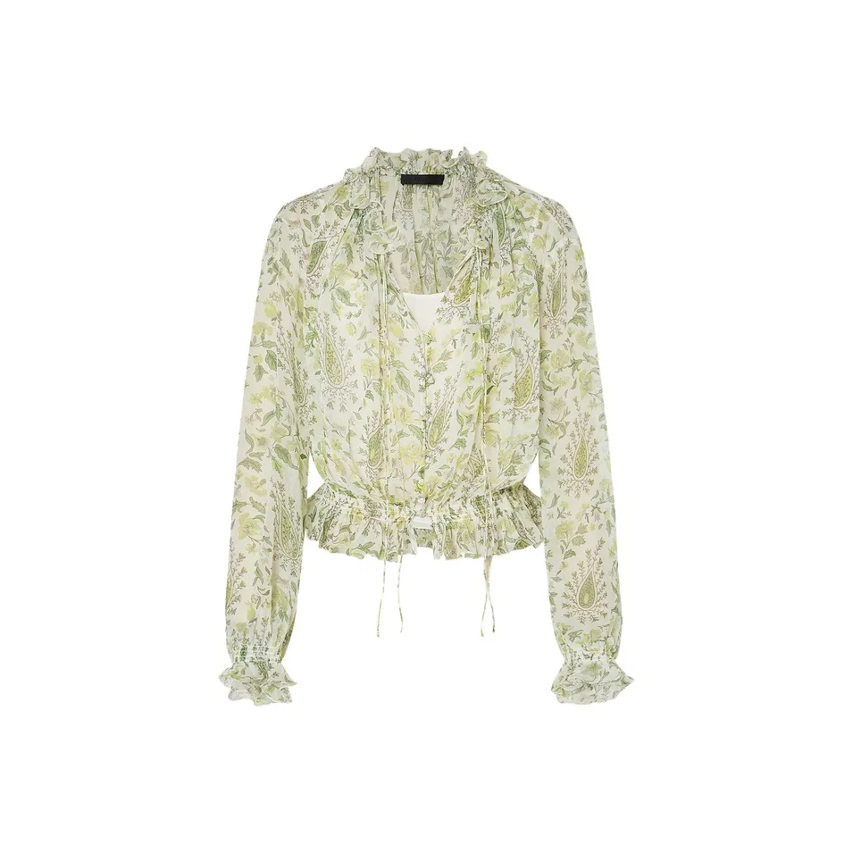 MOCO Shirt Women's White Base With Green Print