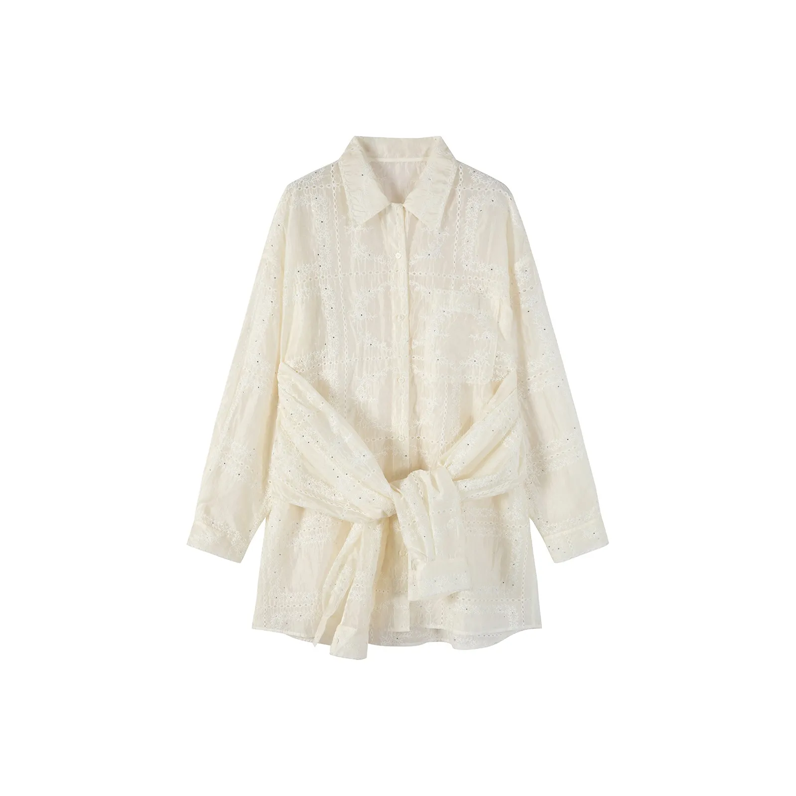 CARIEDO Shirt Women's Embroidery Lace Up Shirt Dress