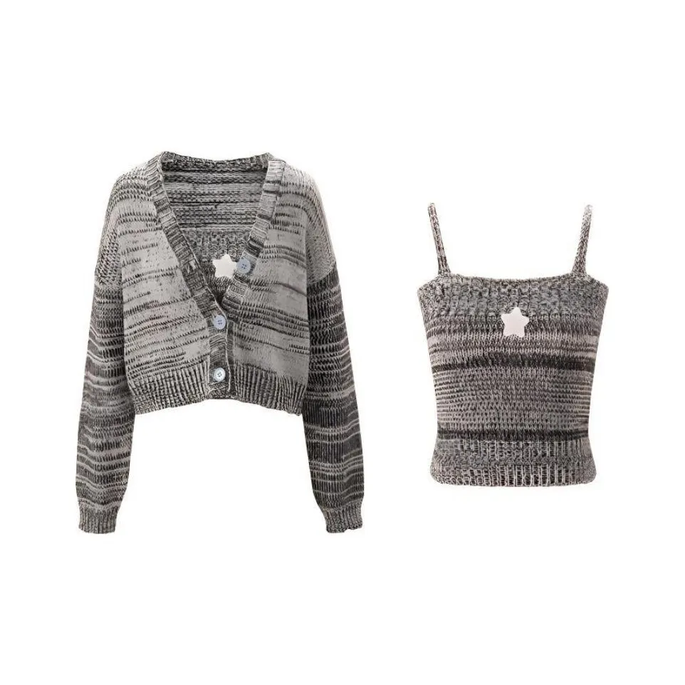 UNIFREE Трикотажная ткань Кардиган Майка 2 шт Набор Женские Серый