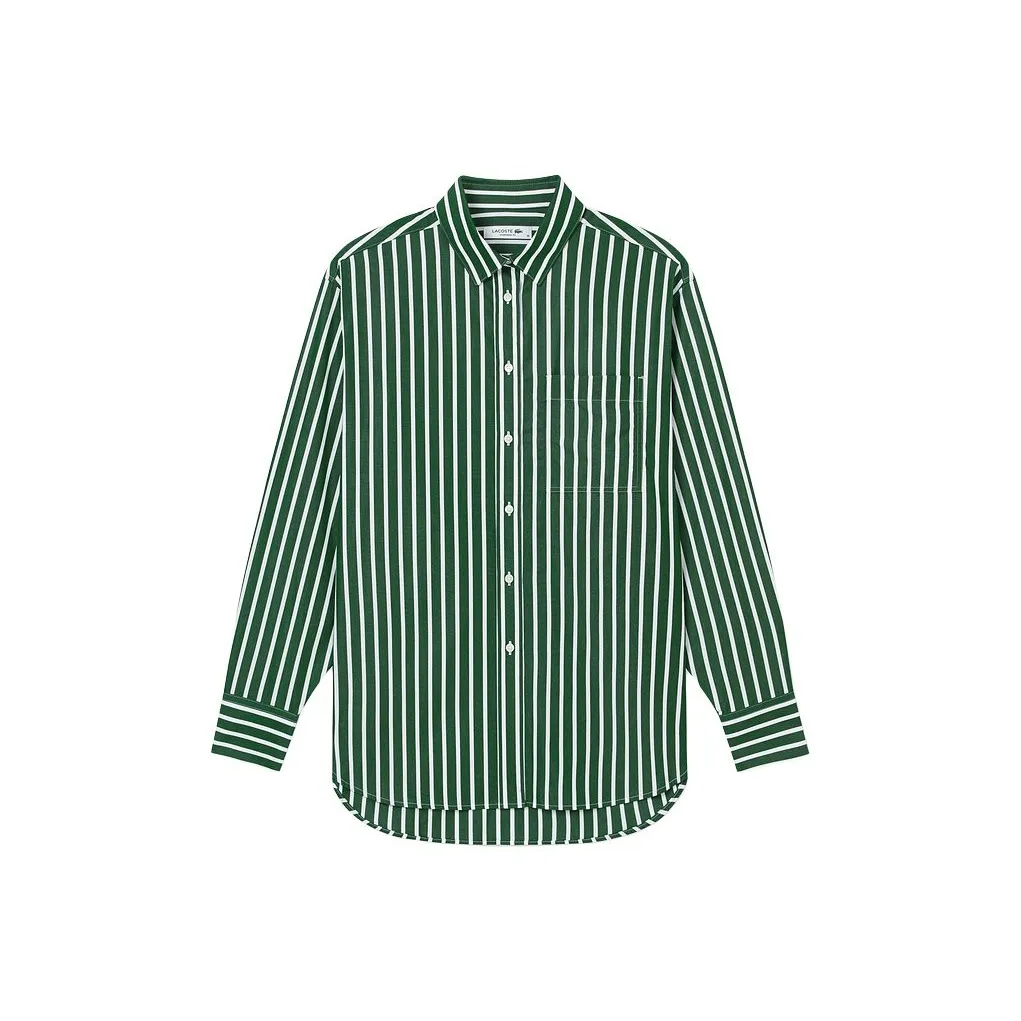 LACOSTE Рубашка Женская Темно-зеленая с полосами