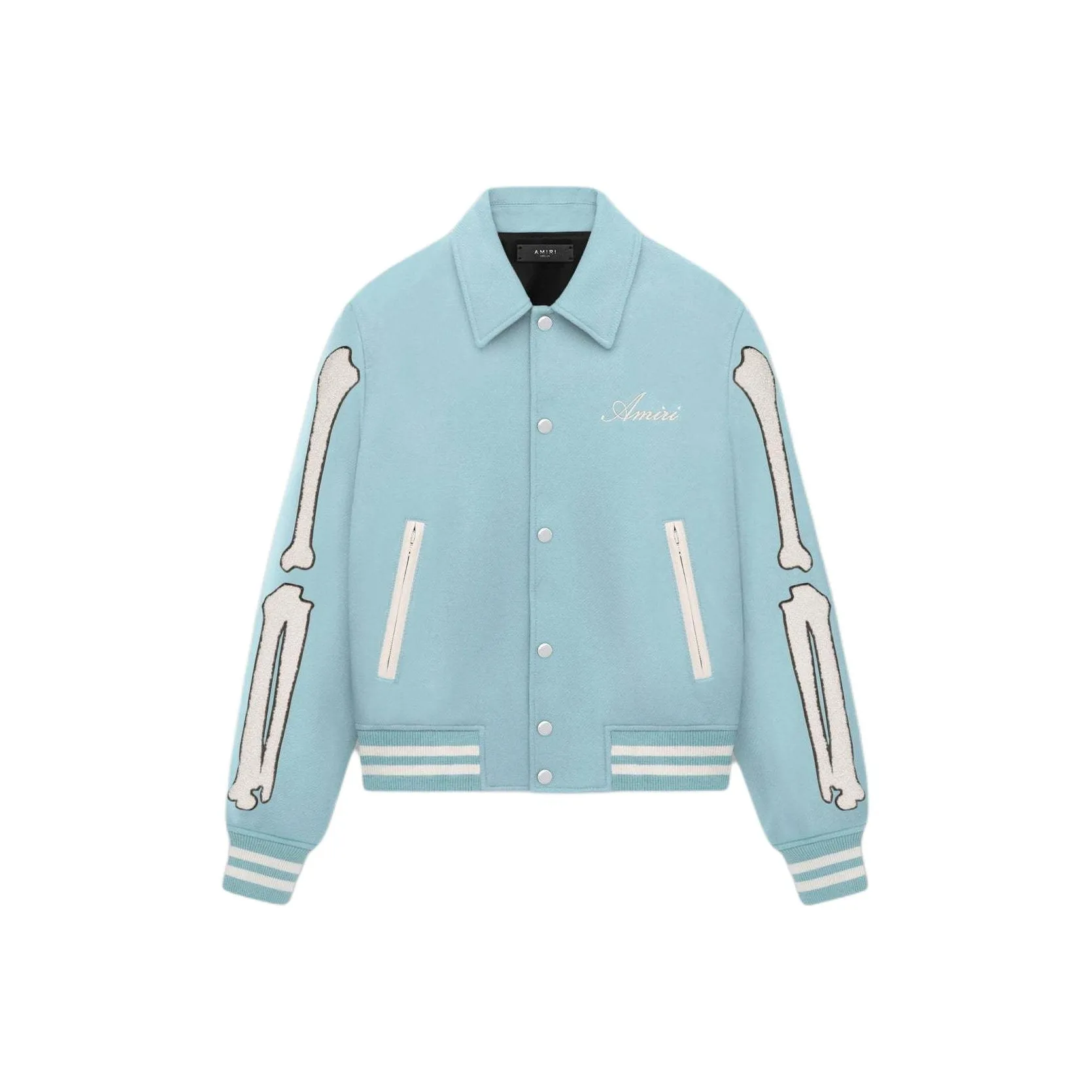 AMIRI Logo Embroidered Button Up Bomber Jacket