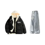 블랙+라이트 블루 기모 바지