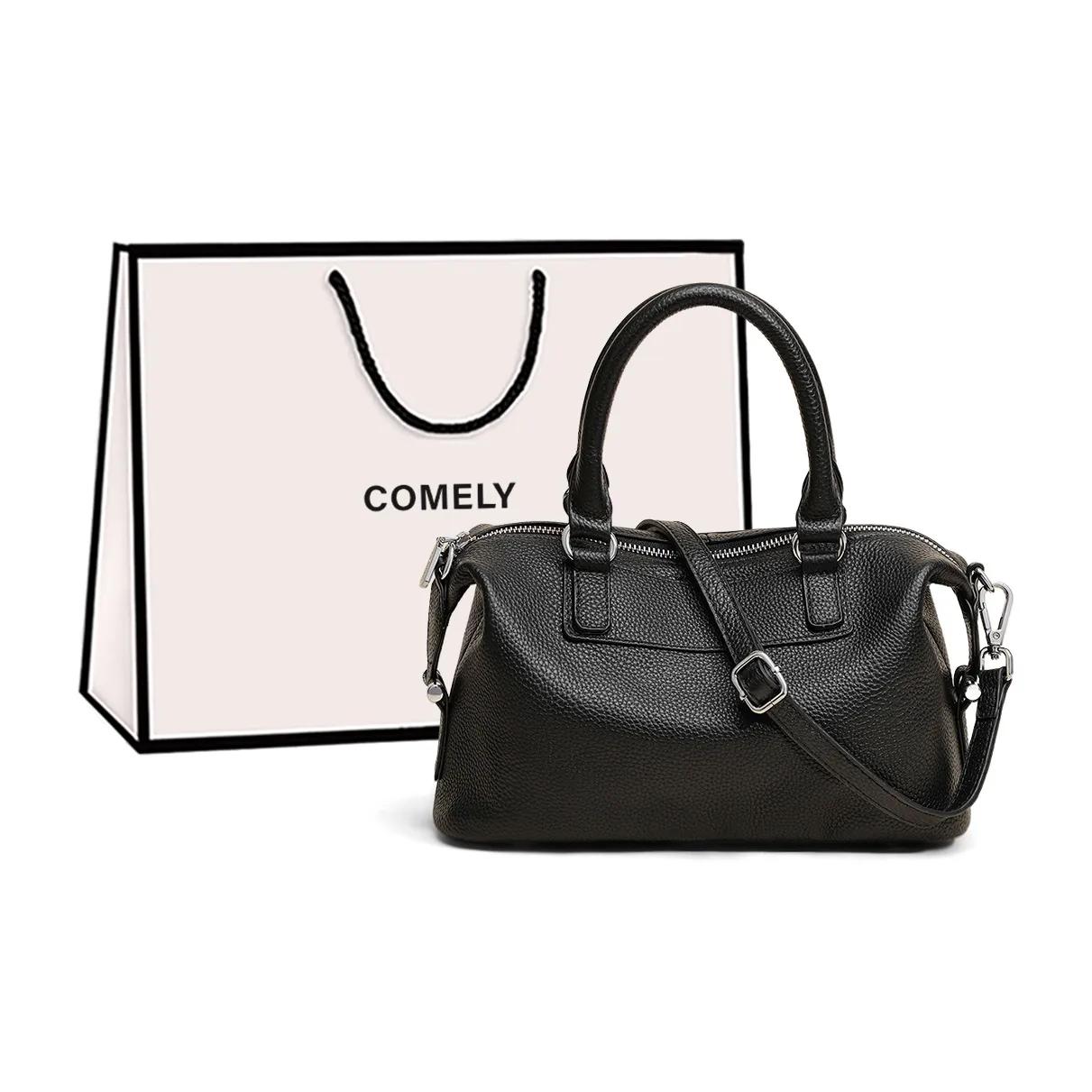 COMELY Коровья кожа Сумка Boston Pillow Bag Сумка через плечо Стандартная Женская Черная