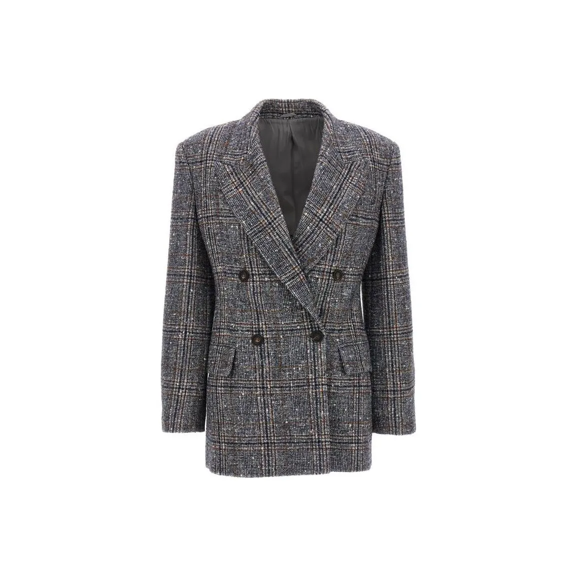 Brunello Cucinelli Checked Double Breasted Tailored Blazer