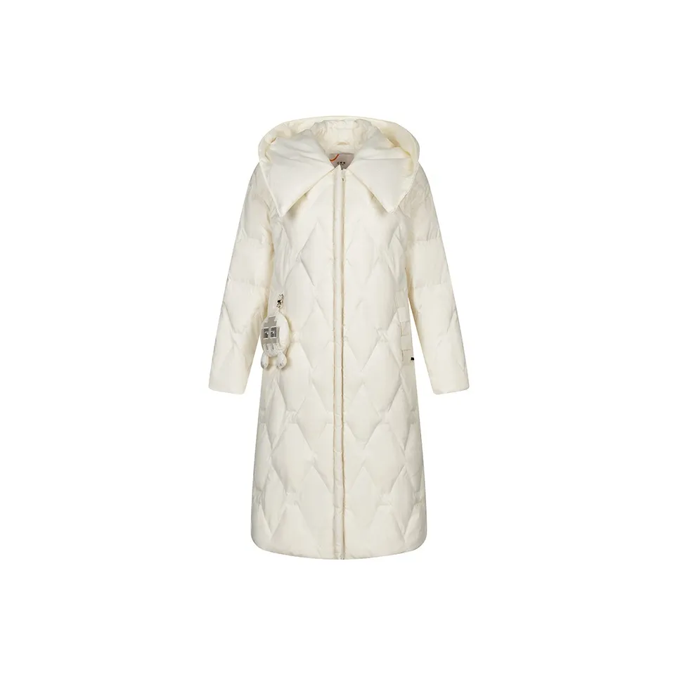 ERAL Solid Color Lapel Loose Fit Long Down Jacket Women's
