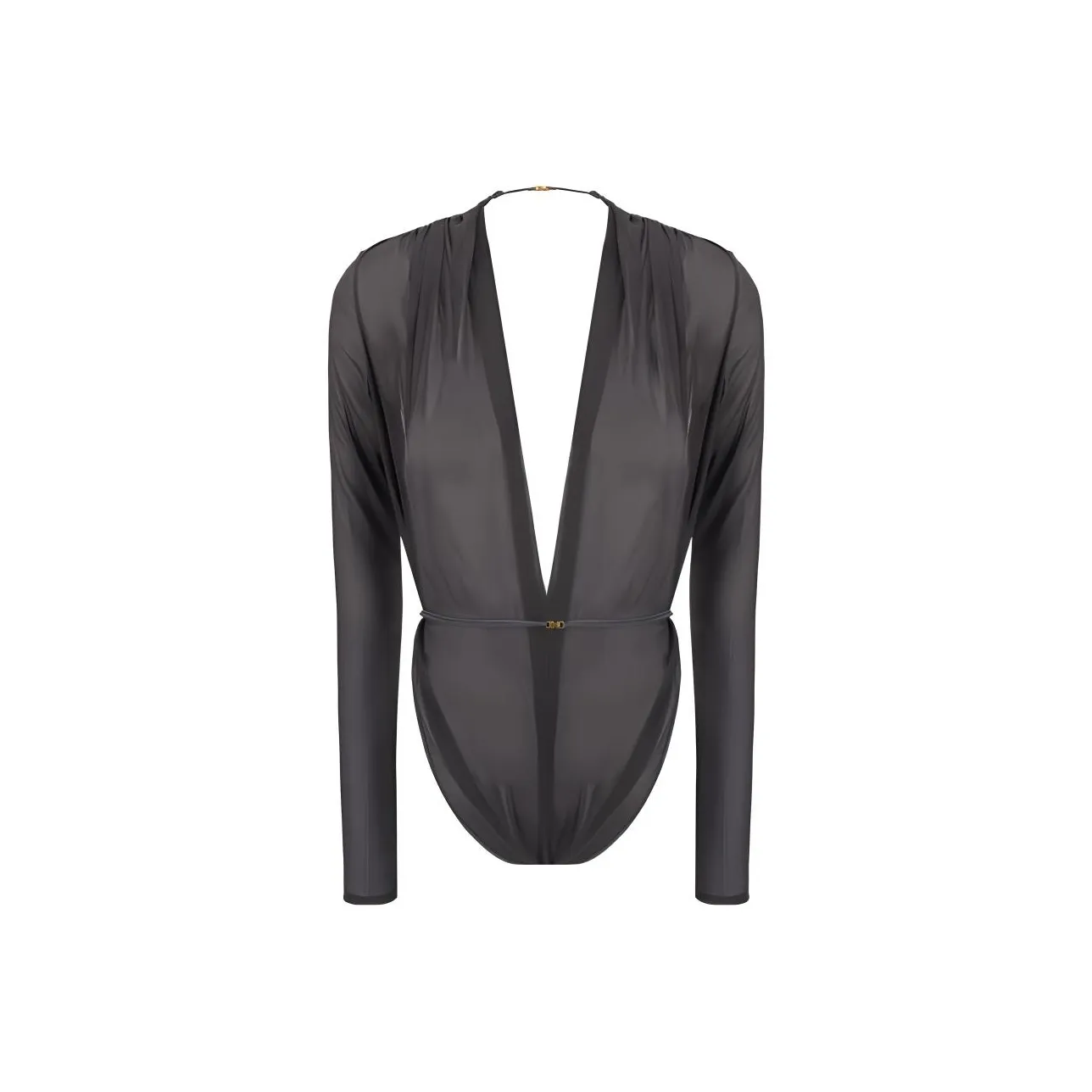 SAINT LAURENT Belted V Neck Long Sleeved Jumpsuit