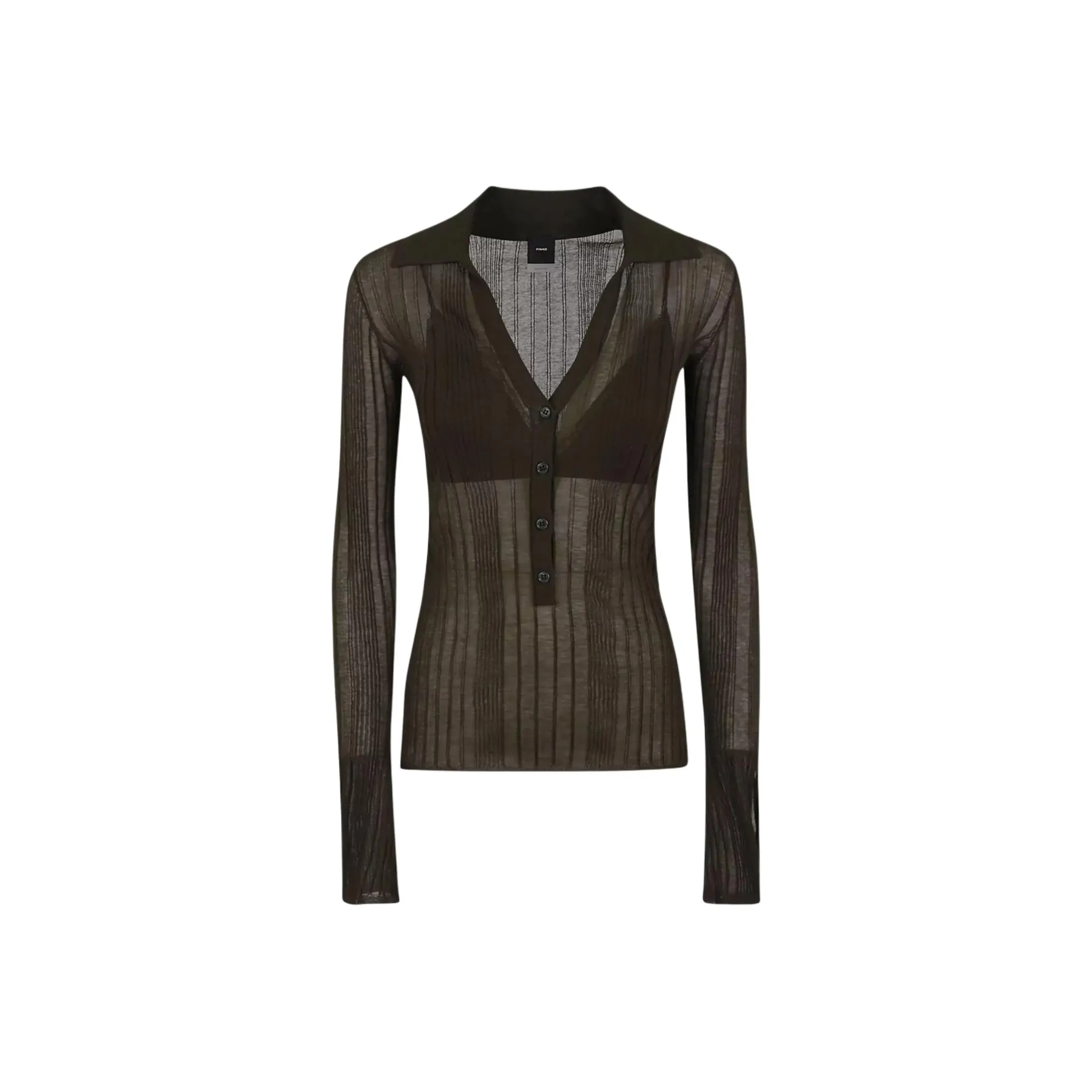 PINKO Ribbed V Neck Polo Knit Top