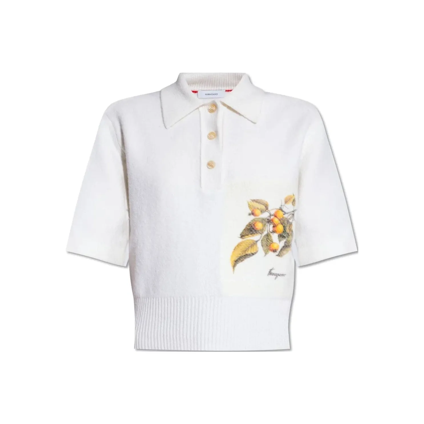 Ferragamo Botanical Motif Knitted Polo Shirt