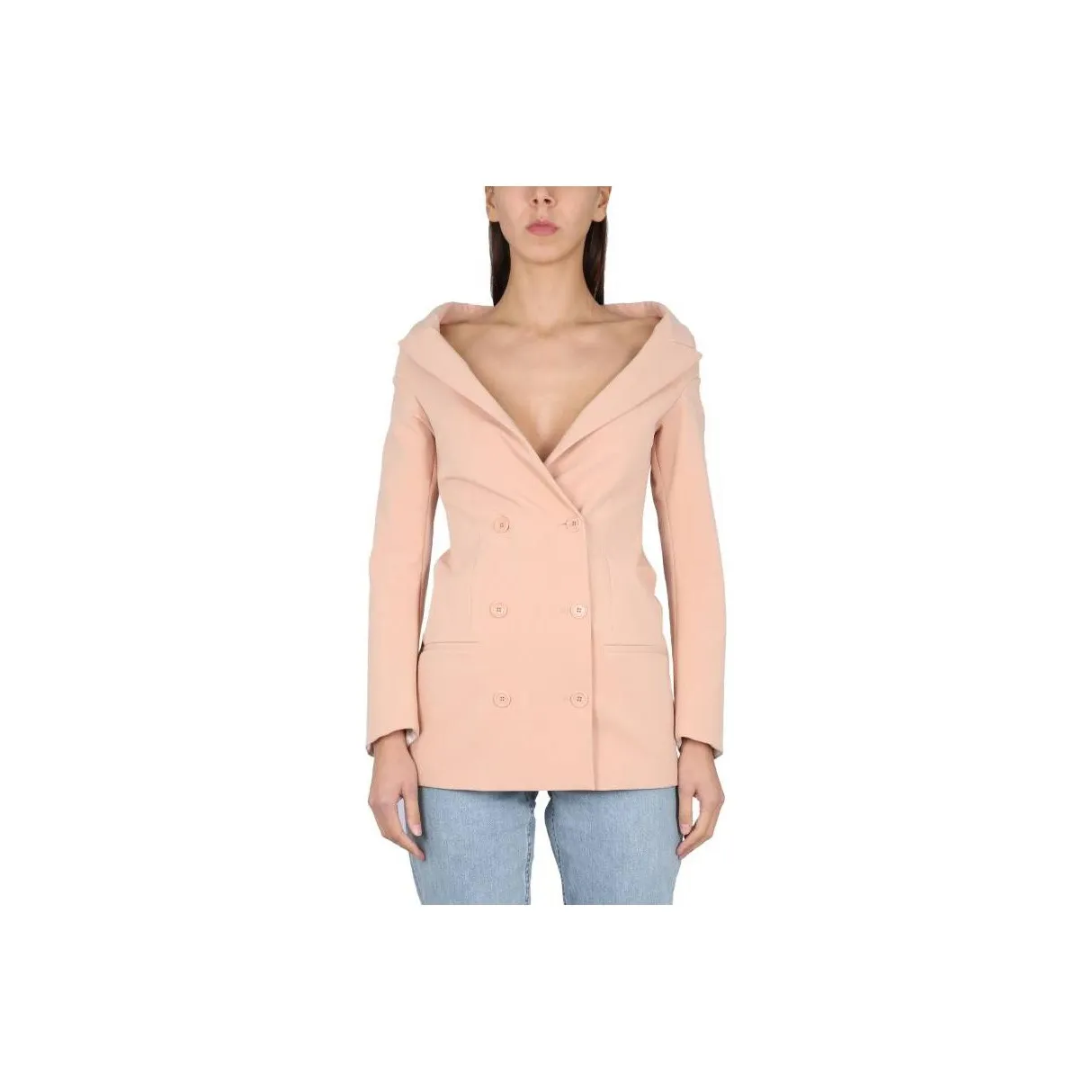 contrast-trim double-breasted padded jacket Off-Shoulder Double-Breasted Tailored Blazer