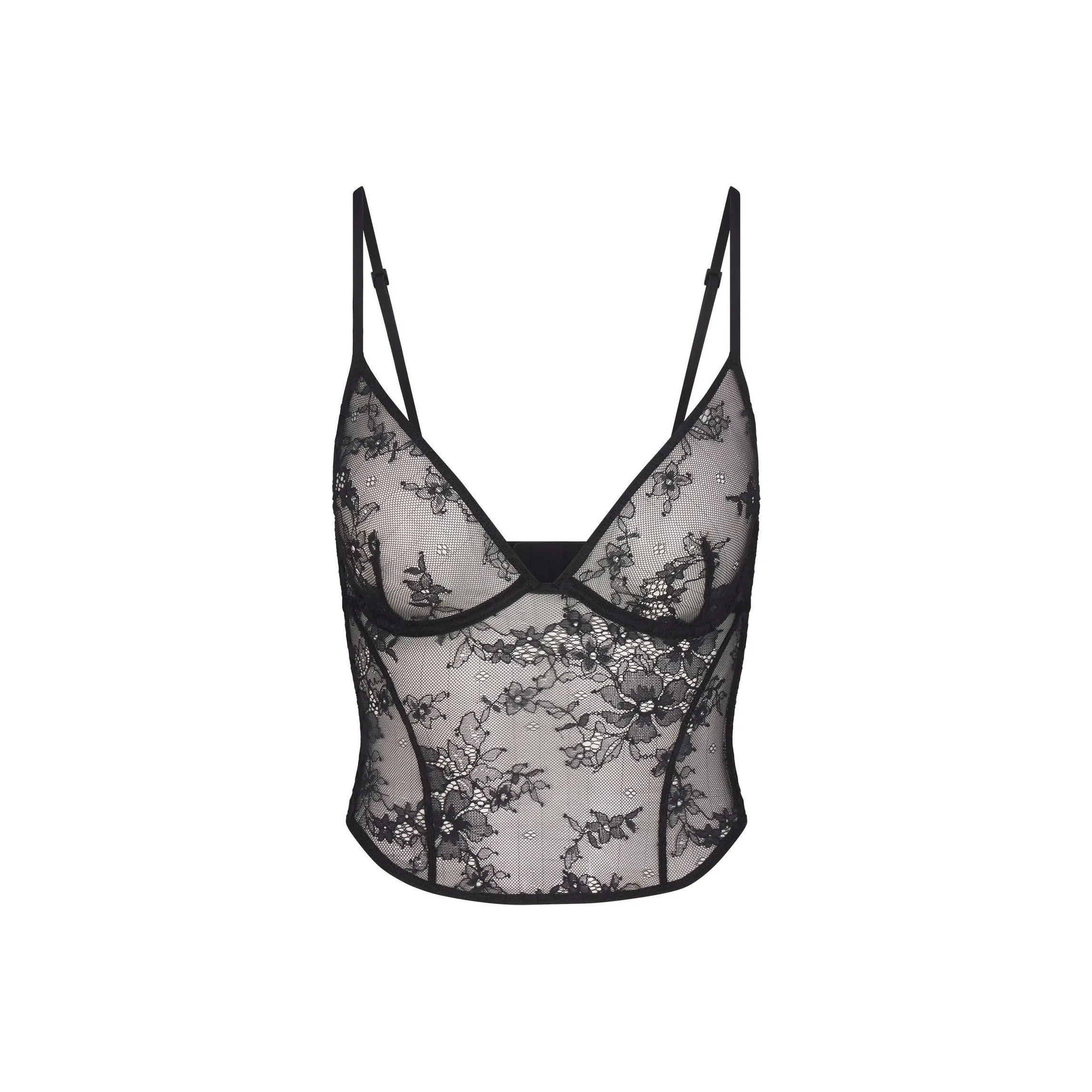 SKIMS FW24 Ультра Fine Кружево Plunge CORSET Топ на бретелях Женские Onyx Onyx
