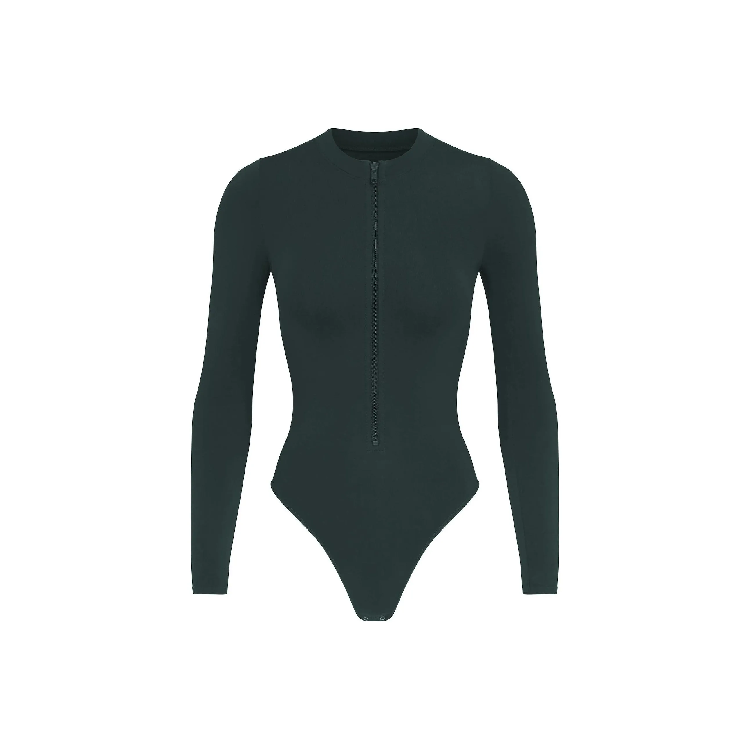 SKIMS FW24 Мягкий Сглаживающий Бесшовный Комбинезон с Длинным Рукавом для Женщин Кипарис Кипарисовый Зеленый