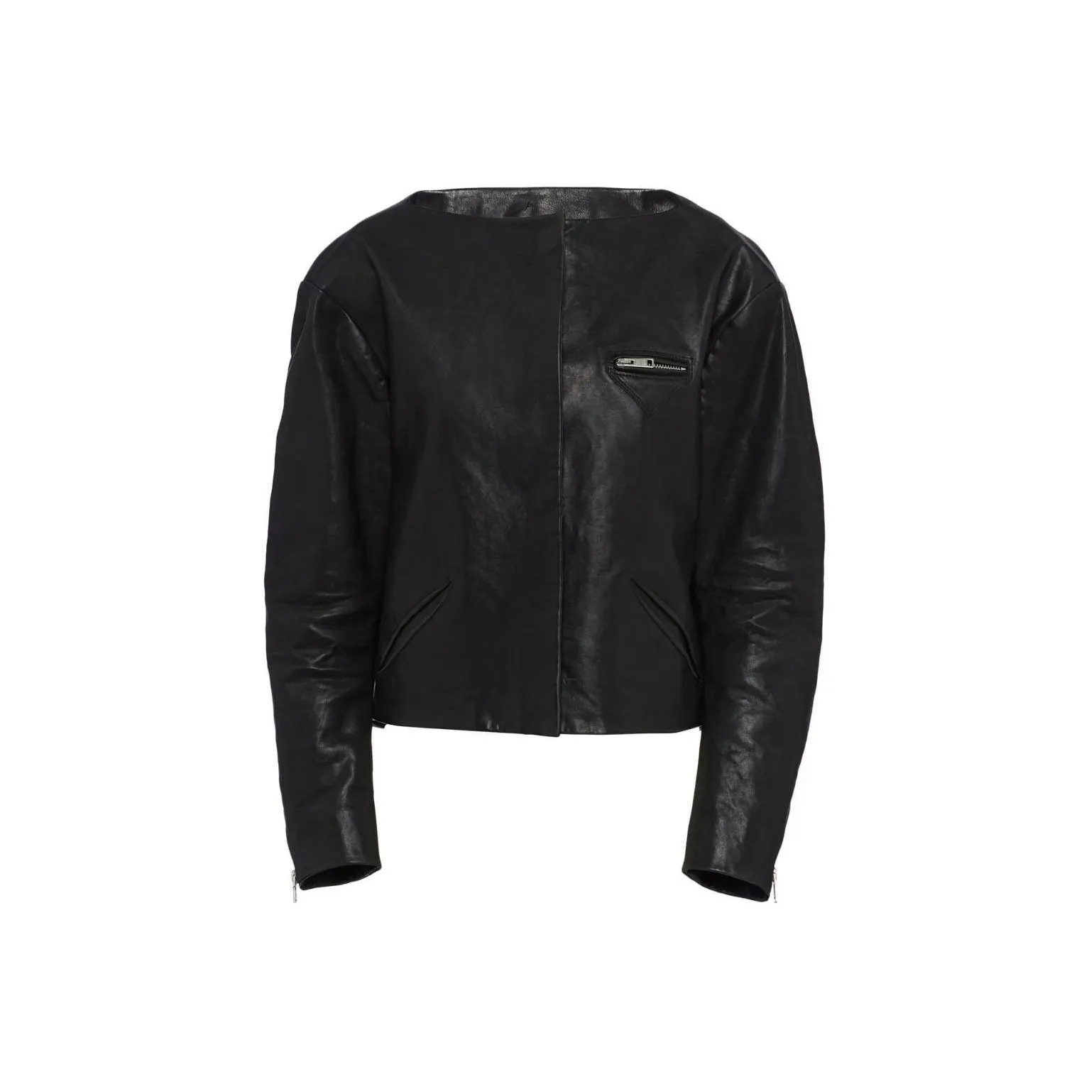 PRADA Collarless Zipped Leather Jacket