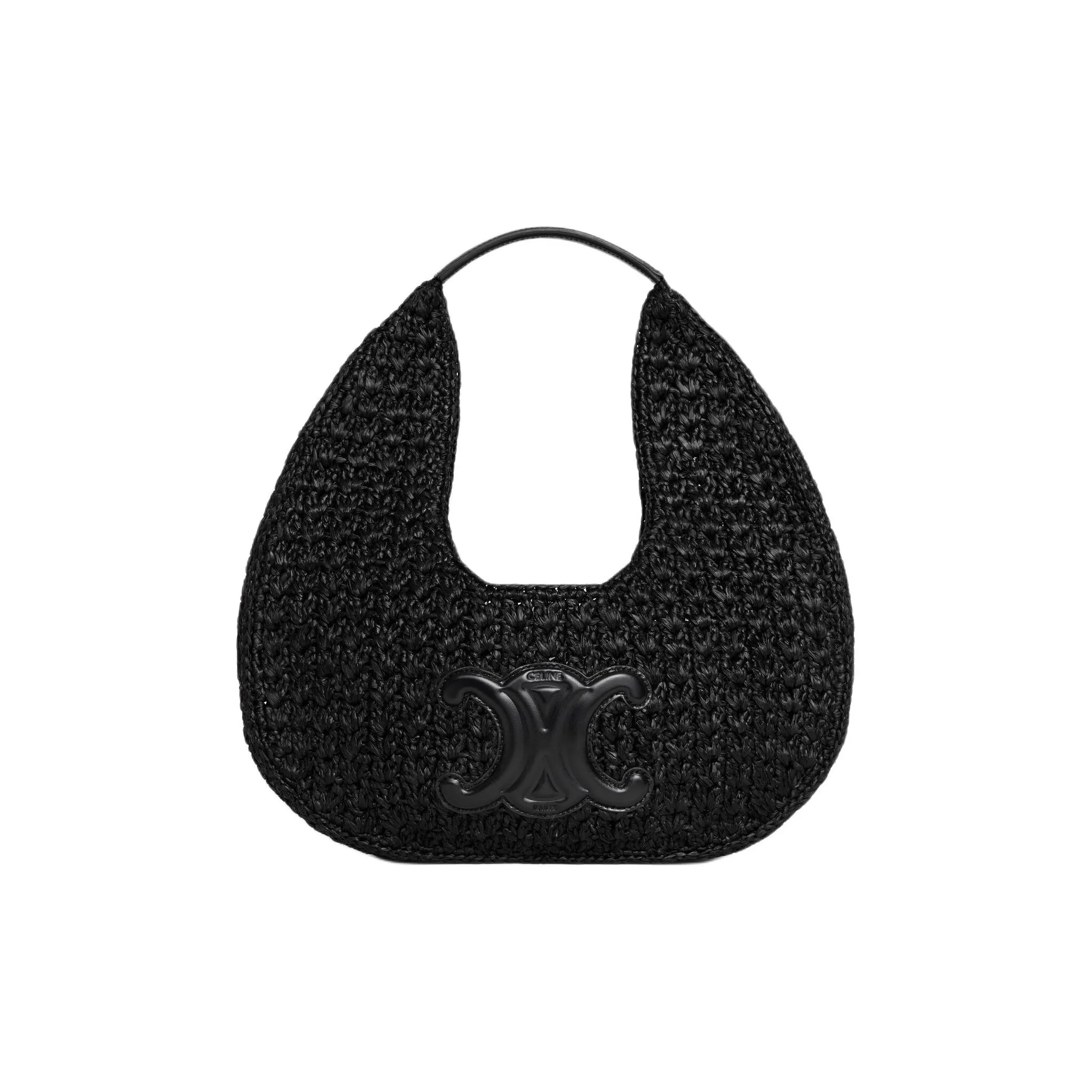 CELINE Plant Material With Cow Leather Hobo Bag, Handbag Women's Black