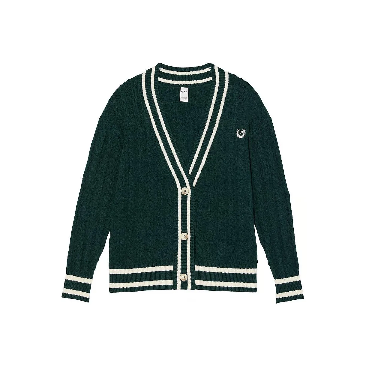 Victoria's Secret PINK Collegiate Cable Knit Oversized Cardigan/Deep Forest Knitwear Women's Deep Forest
