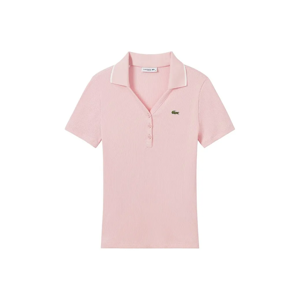 LACOSTE Collaboration SS25 Поло Женское Розовое Белое Отделка