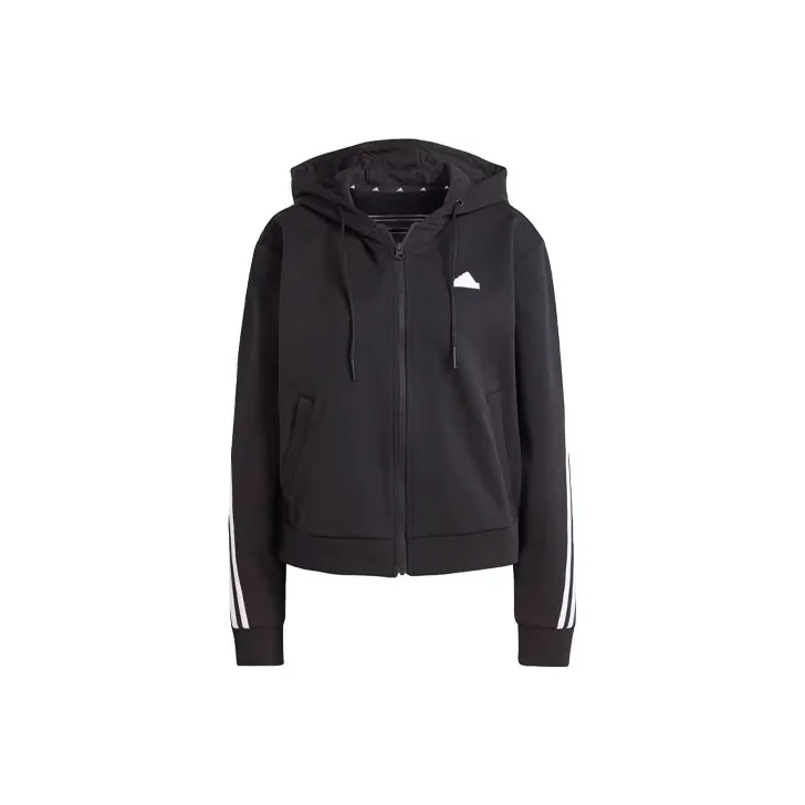 Adidas Future Icons 3 Stripes Full Zip Hoodie Sweatshirt Women's Black