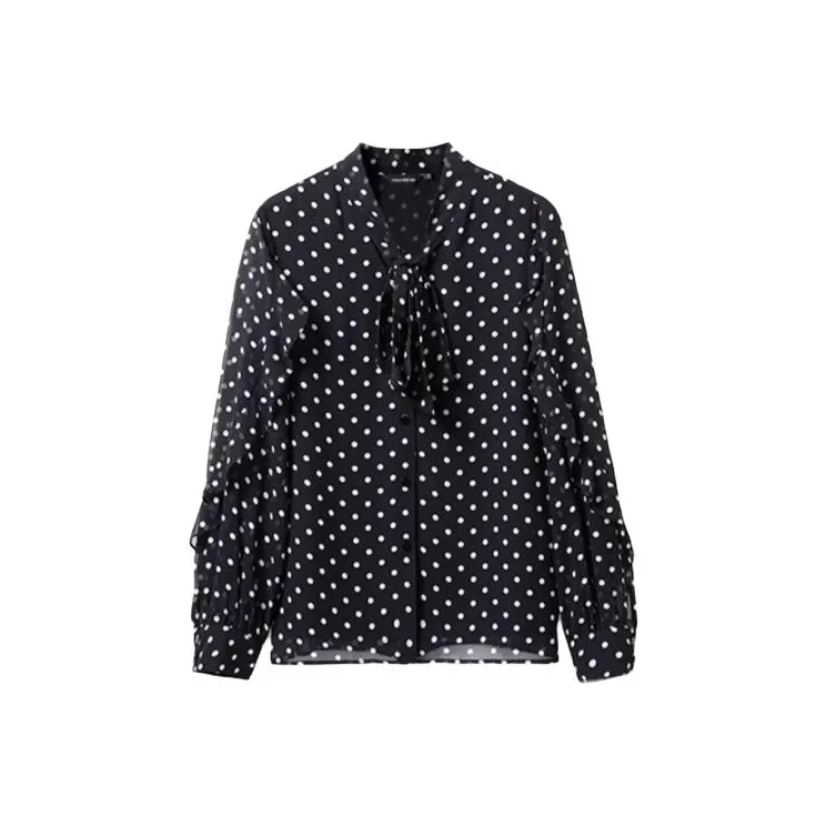 Yan Domain Рубашка Женская Черная с Полка Дот