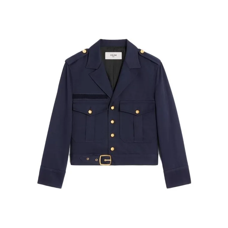 CELINE Cropped Saharienne Jacket In Diagonal Wool