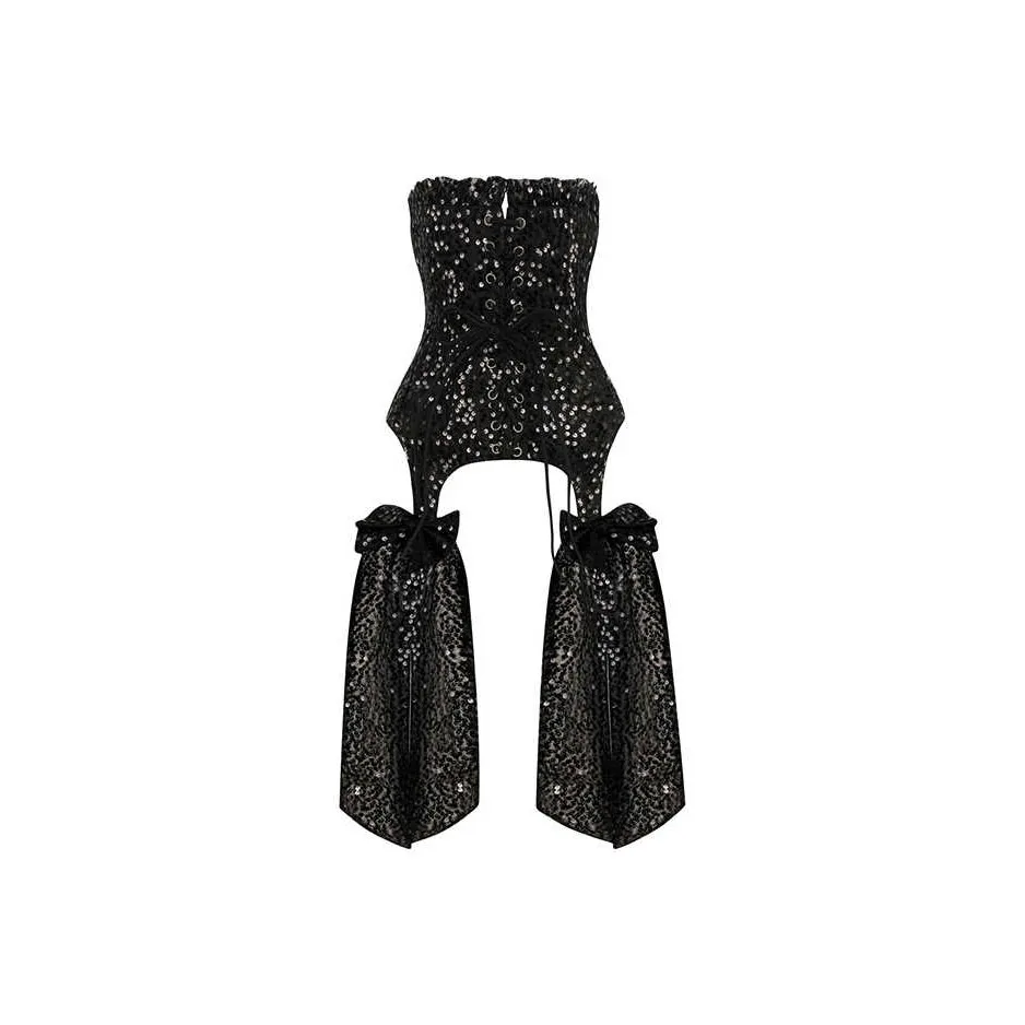 Selkie Черный с Черными Блестками Женские Топы без Бретелек