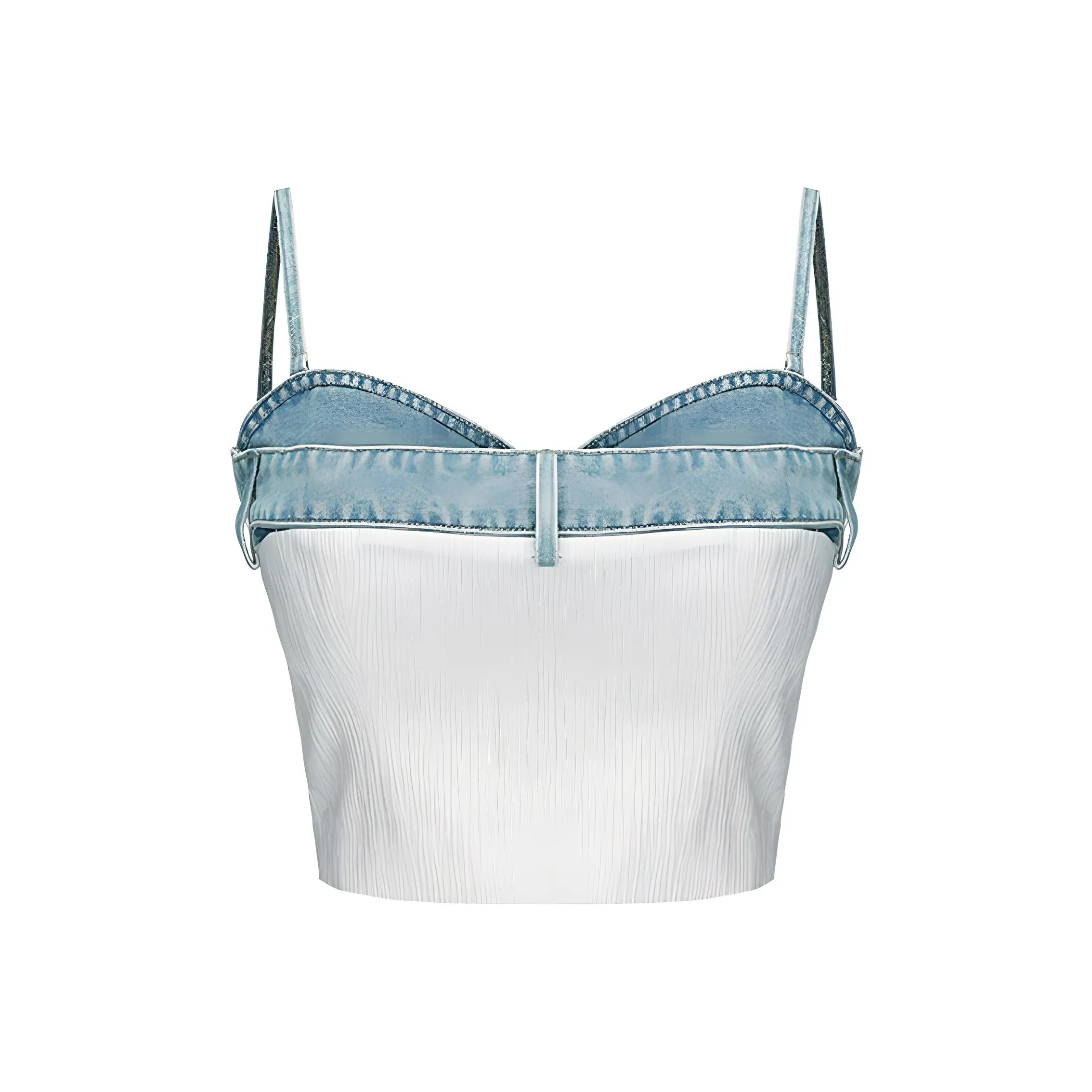 GIMING Color Block Textured Camisole Strapless Top Women's Blue White