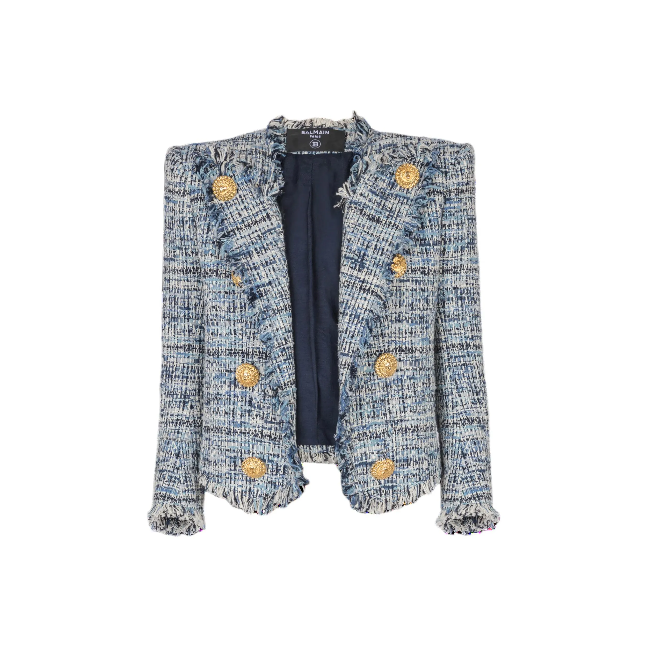 BALMAIN 8 Button Cropped Tweed Edge To Edge Jacket
