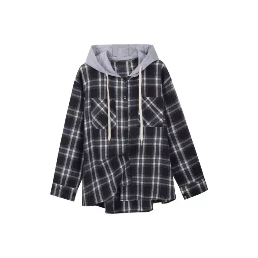 ABBY GODDESS Корейский стиль Винтаж Клетчатый Рубашка Пальто Женские