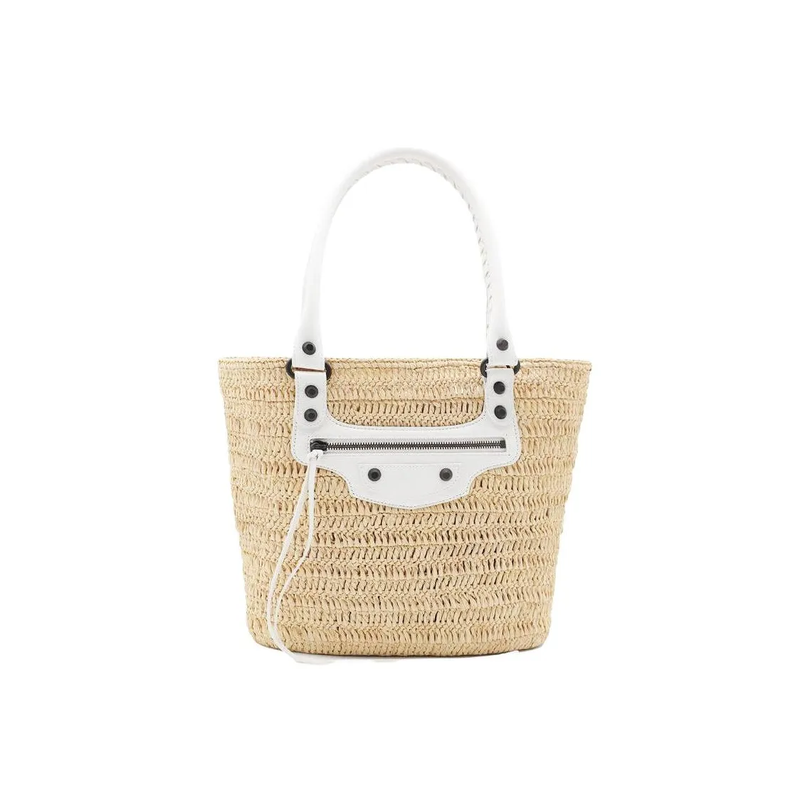 Balenciaga Le City Straw Woven Tote Bag, Shopping Bag, Shoulder Bag, Handbag Small Women's Natural & White