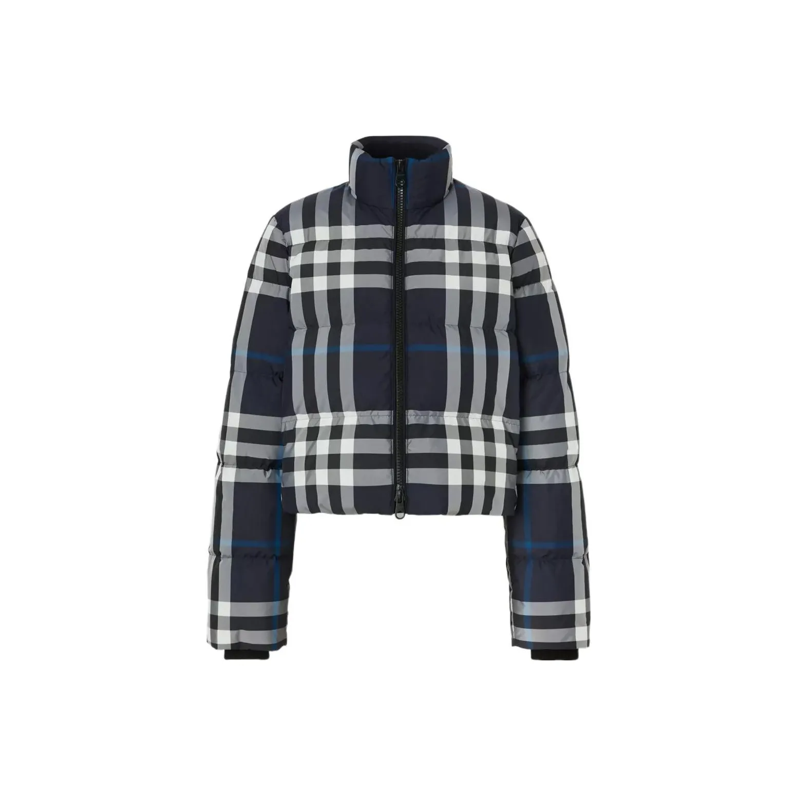 Burberry Night Check Cropped Puffer Jacket 'Dark Charcoal Blue/White'