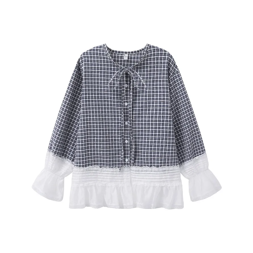 SLEEP AT 11 Женская рубашка синий клетчатый узор