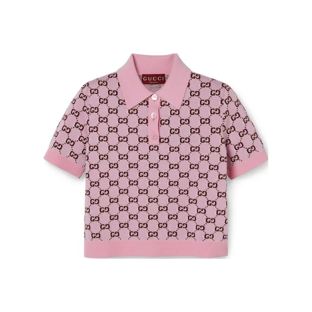 GUCCI Monogrammed Intarsia Short Sleeve Polo Shirt