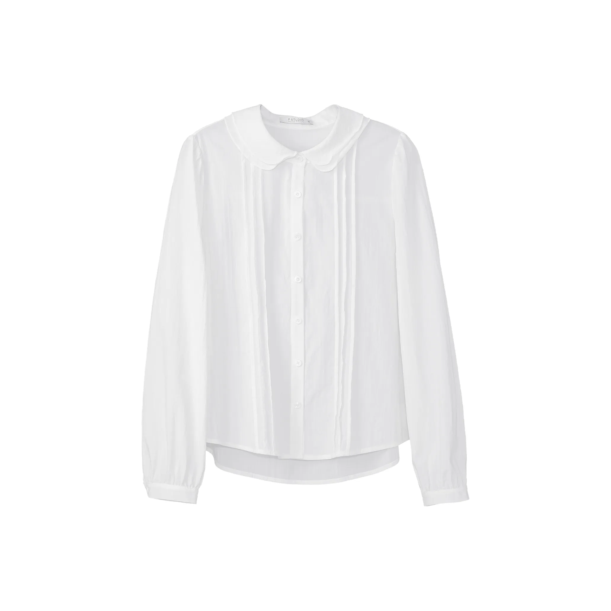 Fstudio Korean Minimalist Style Ruffle Collar Commute Versatile Long Sleeved Shirt Women's White