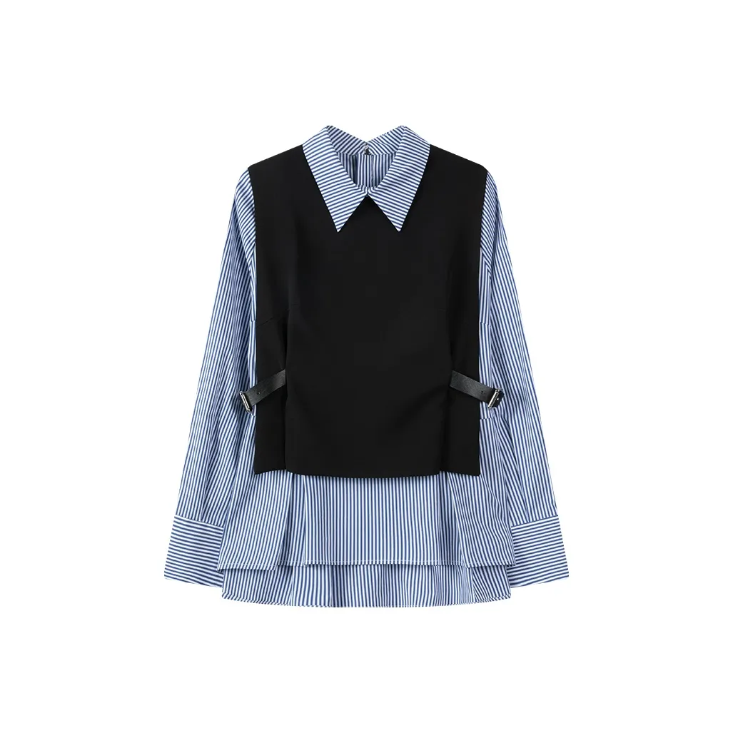 LOUISY AO Shirt Women's Black And Blue Stripes