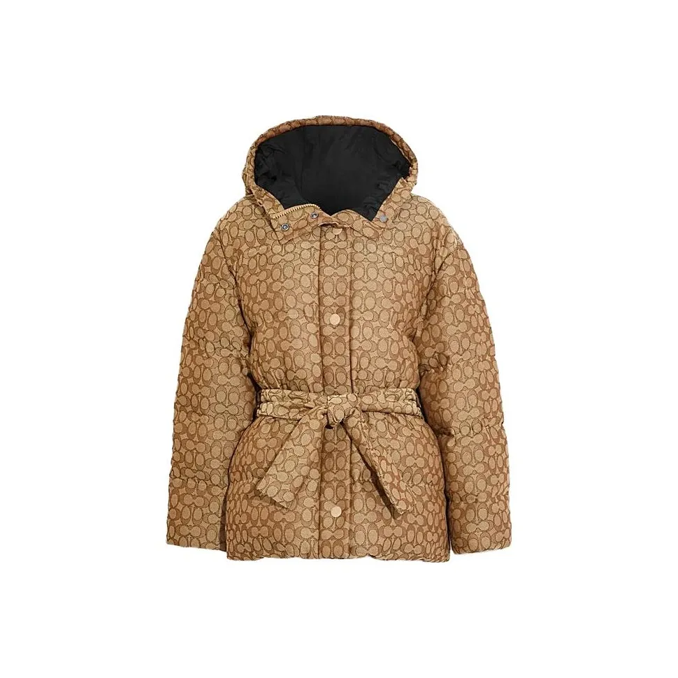COACH FW23 Women's Color blocked Hooded Long sleeve Down Jacket Khaki
