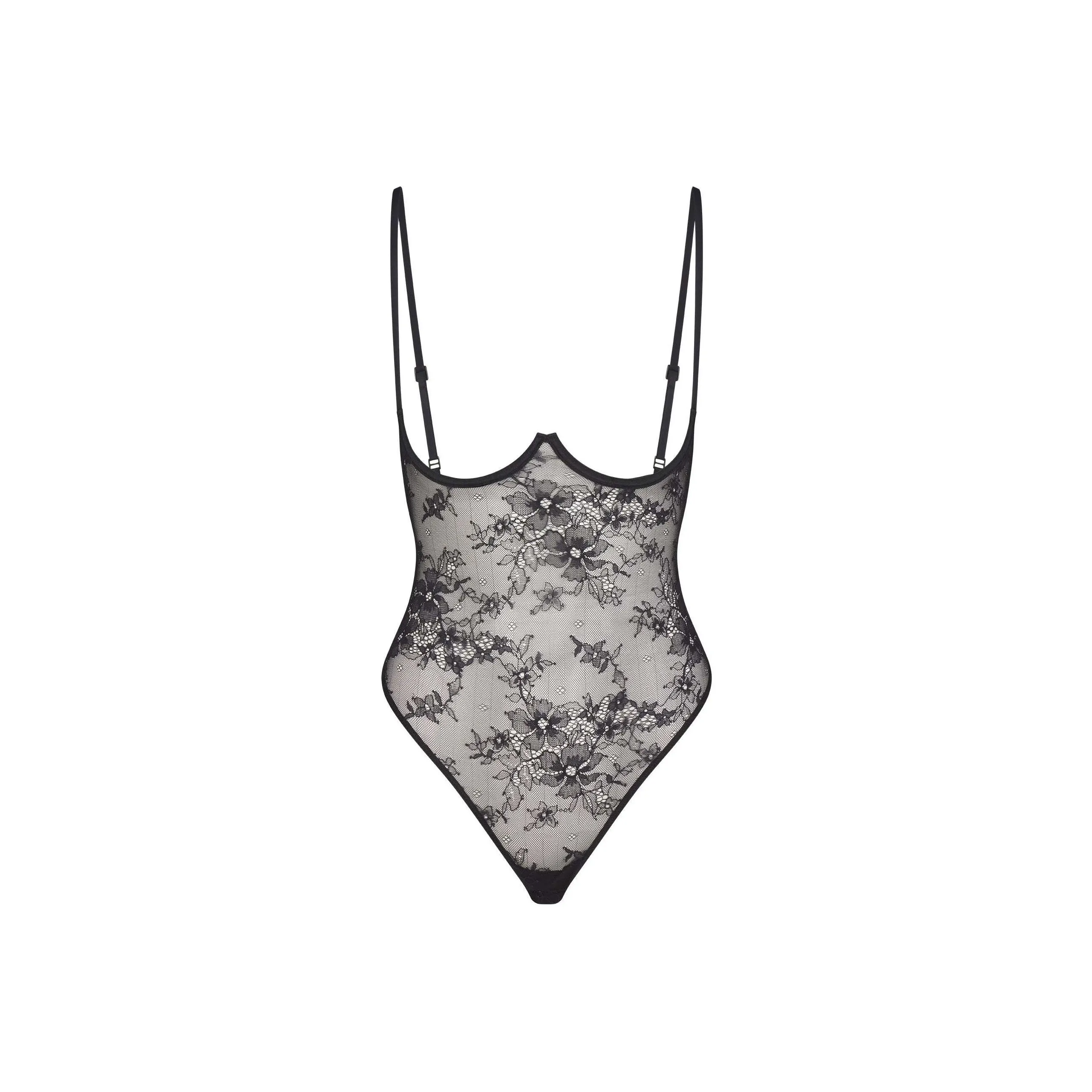 SKIMS OPEN CUP BODYSUIT Jumpsuit Women's Onyx/Agate