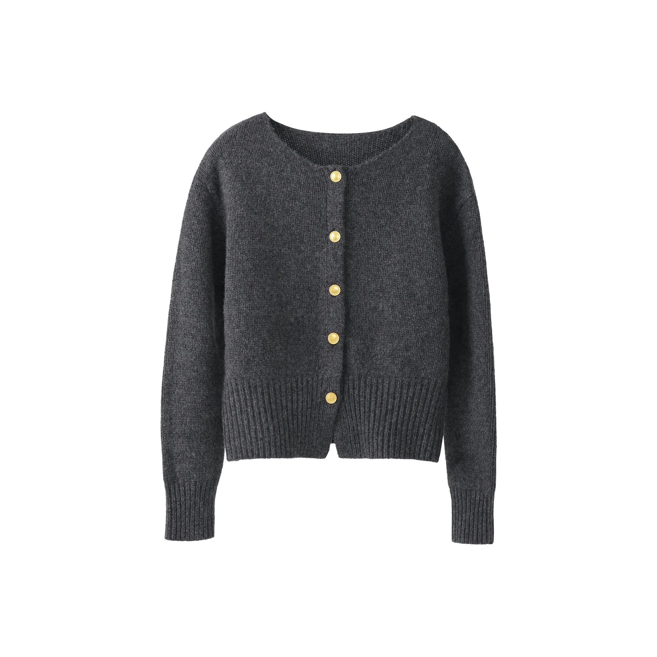 Fstudio Petite Cropped Удобный Длинный Рукав Одиночный Воротник Трикотаж Женский Фотиния Серый