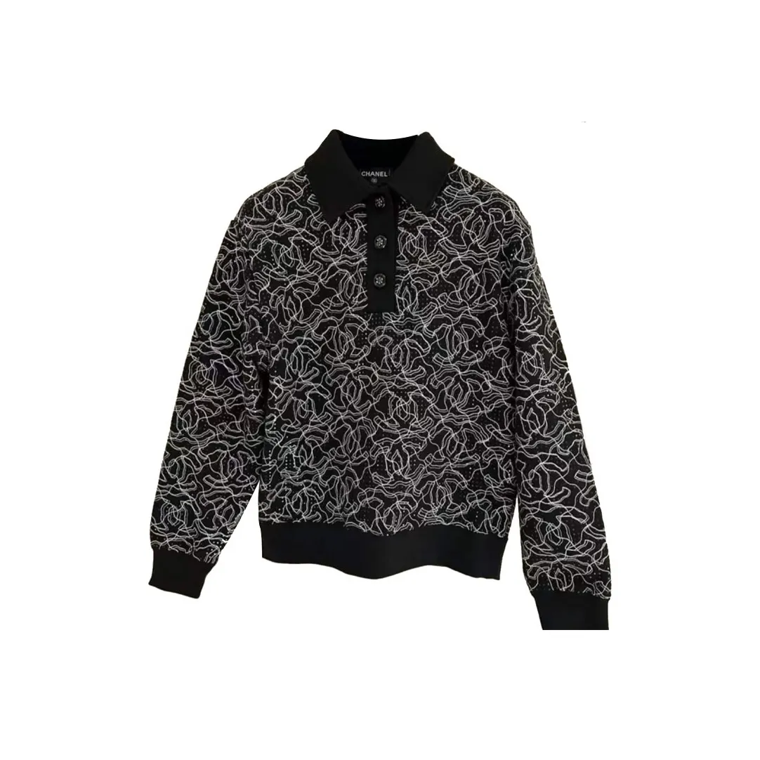 CHANEL Polo Shirt Women's Black White