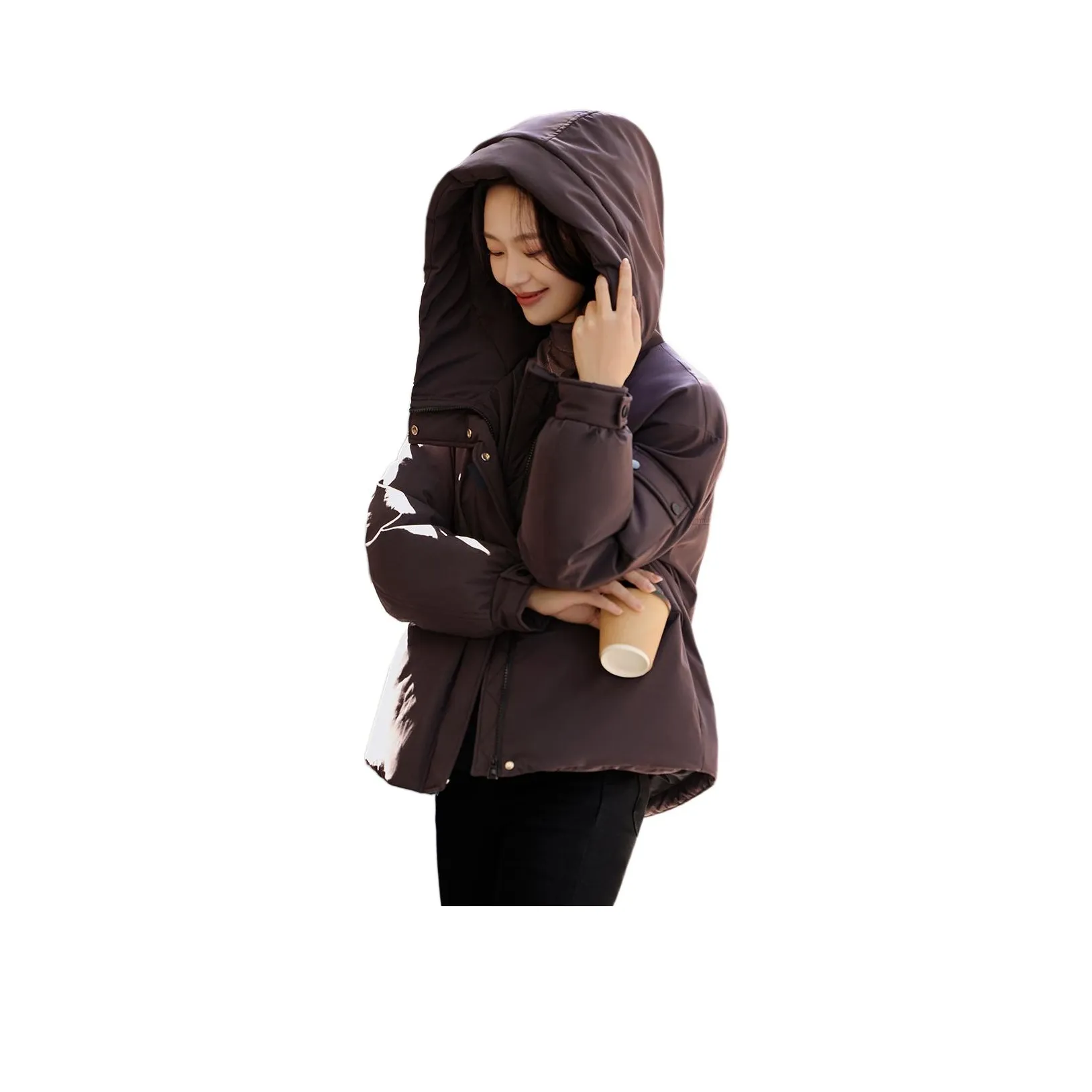 Mo Han Yi Mei Пуховик Женские Темно-коричневый