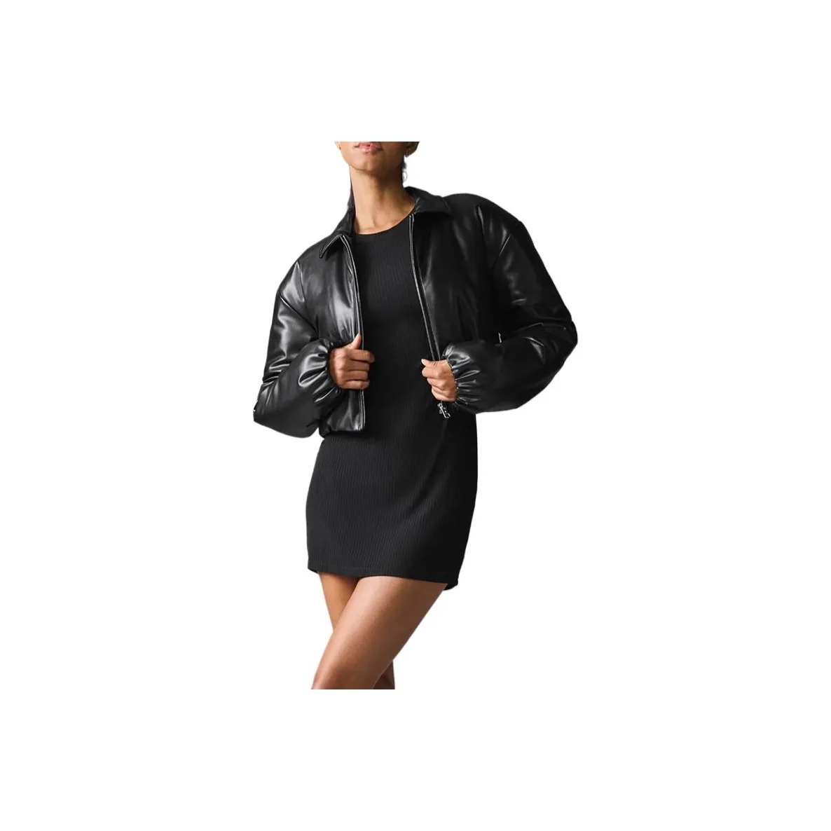 Alo Yoga Faux Leather Cropped Premier Bomber Jackets & Coats Women's
