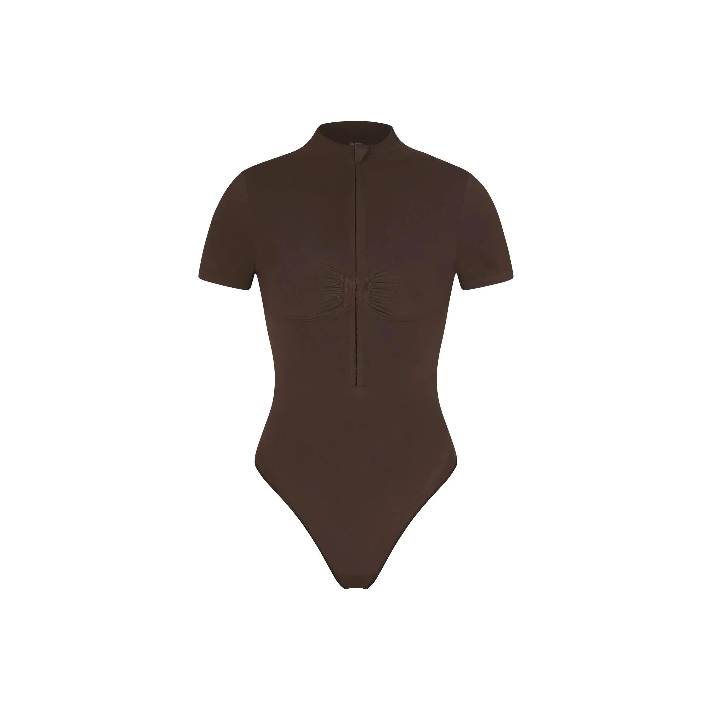 SKIMS SEAMLESS SCULPT ZIP FRONT T SHIRT THONG BODYSUIT Bodysuits Women's ESPRESSO/Dark Coffee Color