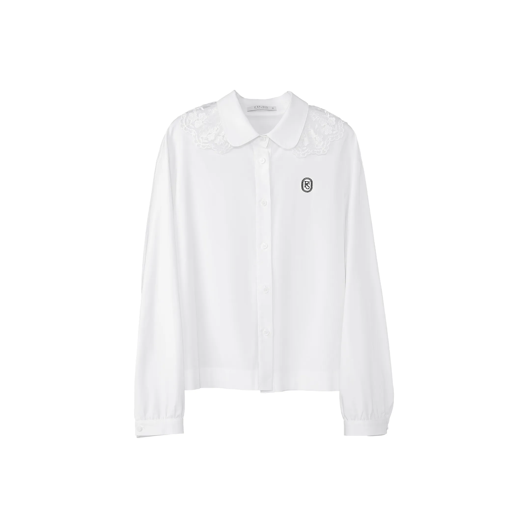 Fstudio Корейский стиль Early Весна Преппи стиль Воротник Питера Пэна Топ Рубашка Женская Белая